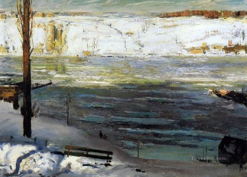 Lake Pond Waterfall Painting - Floating Ice George Wesley Bellows 1910 landscape George Wesley Bellows